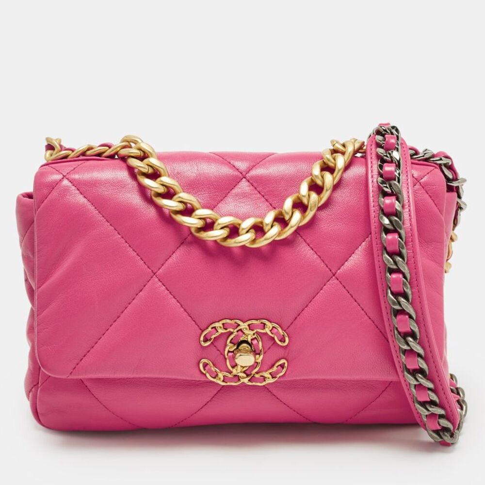 Chanel 19 Flap Small Pink Quilted Leather Bag